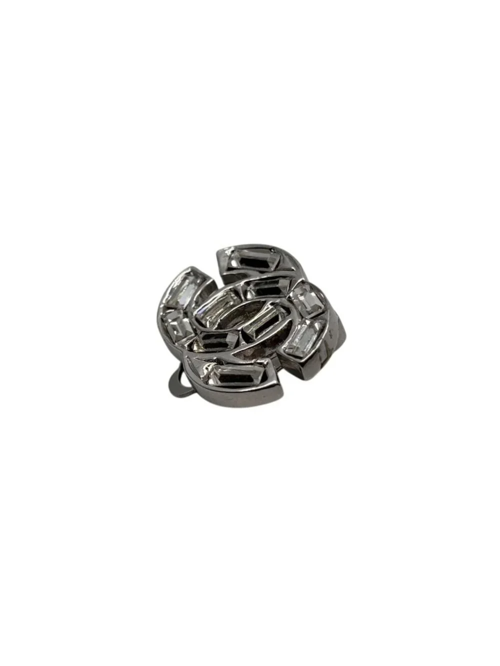 Chanel CC Logo Rhinestone Silver Earrings 01